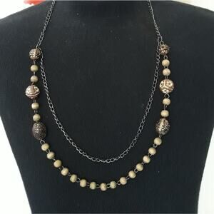 Double Strand Opera Necklace Bronze Beads 42”